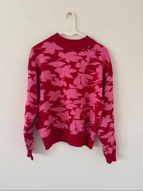 Women's Crewneck Floral Knit Sweater in Pink and Red